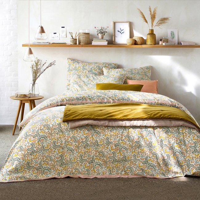 Housse de couette coton lavé, Majari imprimé fleurs <span itemprop=