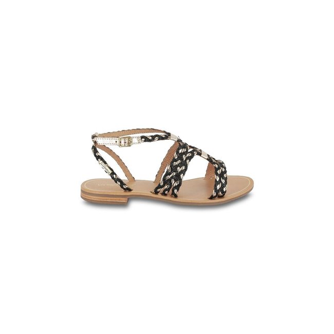 Hombline Leather Flat Sandals, black/gold-coloured, LES TROPEZIENNES PAR M BELARBI