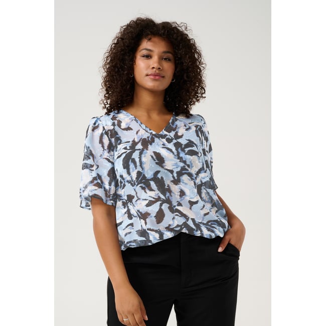 Blouse with short sleeve bleu floral <span itemprop=