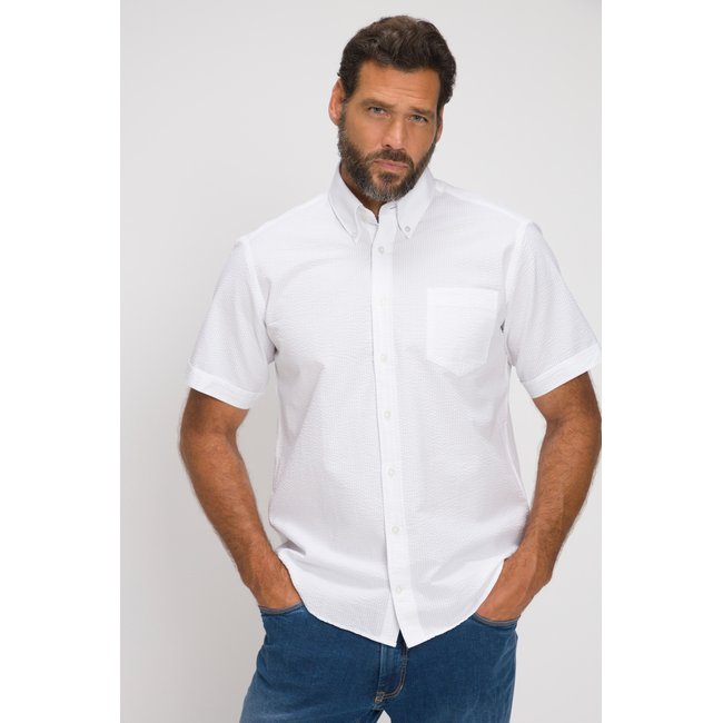 Chemise en seersucker à rayures. Manches blanc neige <span itemprop=