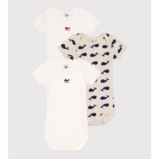 3er-Pack Kurzarmbodys weiss / beige <span itemprop=