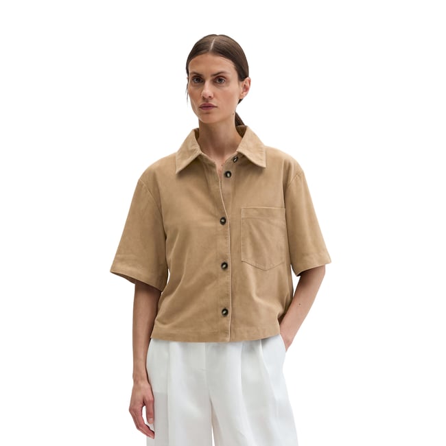 Chemise en cuir regular en cuir velours de chèvre souple beige <span itemprop=