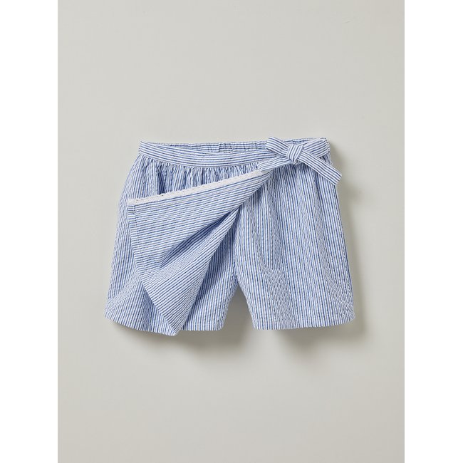 Jupe-short en seersucker bleu <span itemprop=