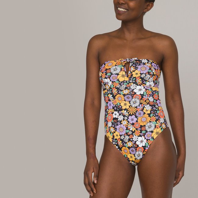 Badpak, bustier model, bloemenprint <span itemprop=