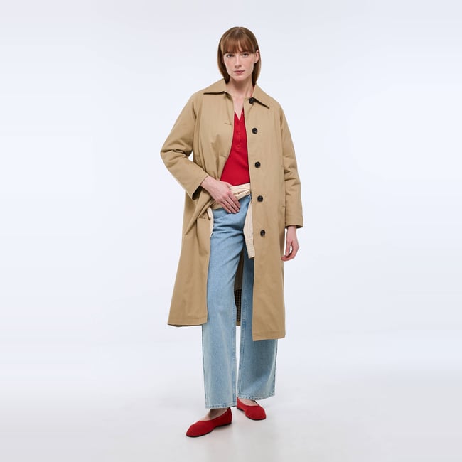 Trench long en coton avec doublure matelassée amovible etoffe <span itemprop=