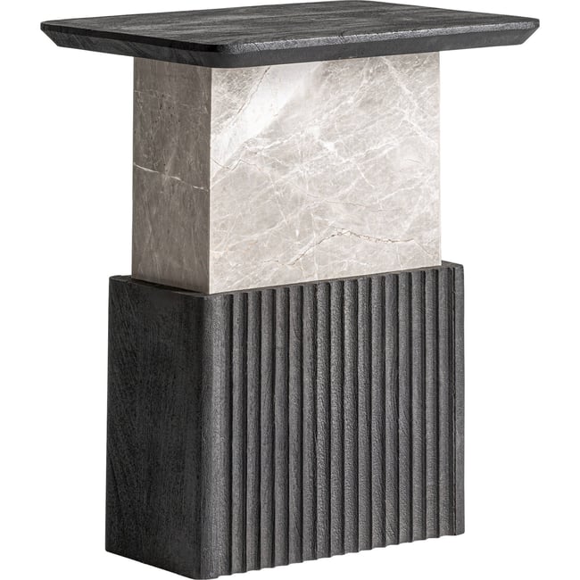 Table d'appoint bois et marbre Couleur noir et gris marbré <span itemprop=
