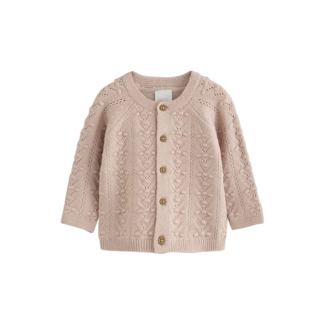 Cardigan bébé en maille douce à surpiqûres naturel <span itemprop=