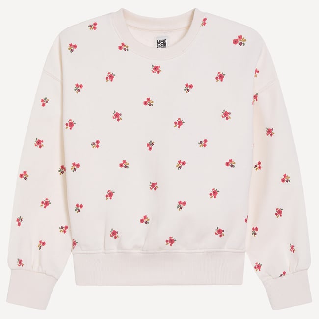 Maglia a girocollo, con stampa floreale, in felpa ecru  LA REDOUTE COLLECTIONS