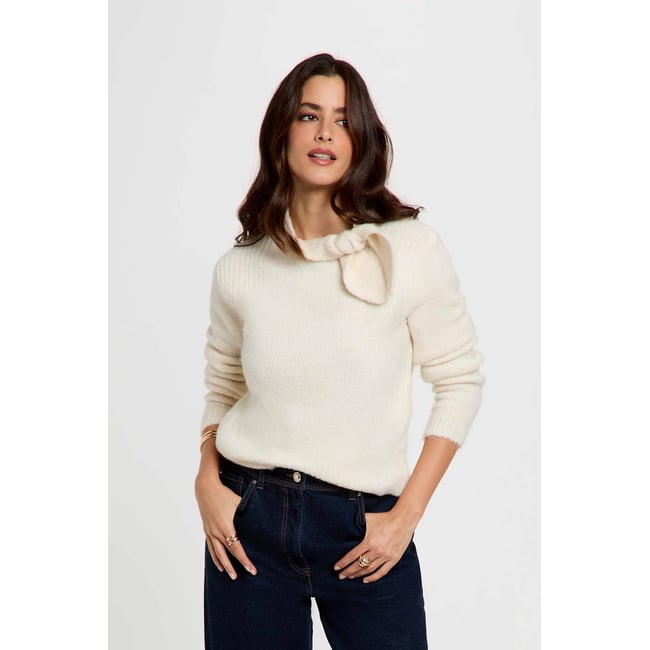 Pull manches longues ivoire <span itemprop=