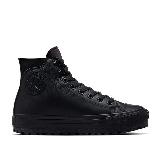 Converse all star black leather high top discount