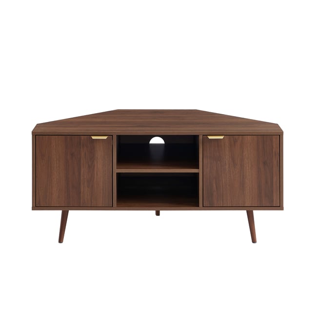 Meuble TV d'angle 2 portes  JEANNE Couleur noyer <span itemprop=