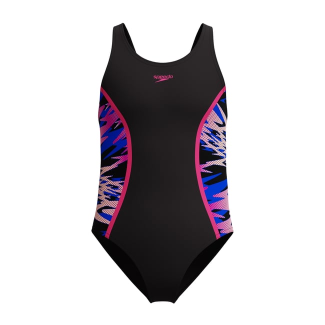 Maillot de bain 1 pièce dos nageur motif/style épissage HYPERBOOM noir <span itemprop=