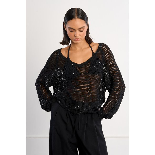 Pull en col V, parsemé de strass - LILI SIDONIO