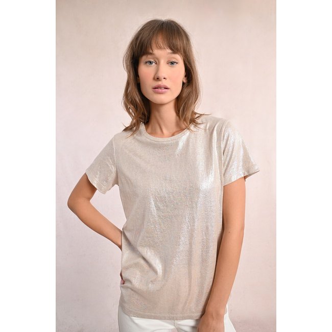 T-shirt manches courtes col rond beige <span itemprop=