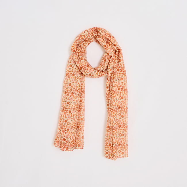 Etole longue imprimé fleuri orange <span itemprop=