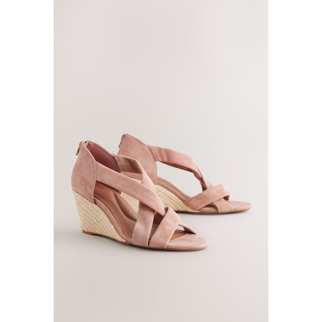 Espadrilles compensées en cuir à torsades rose <span itemprop=