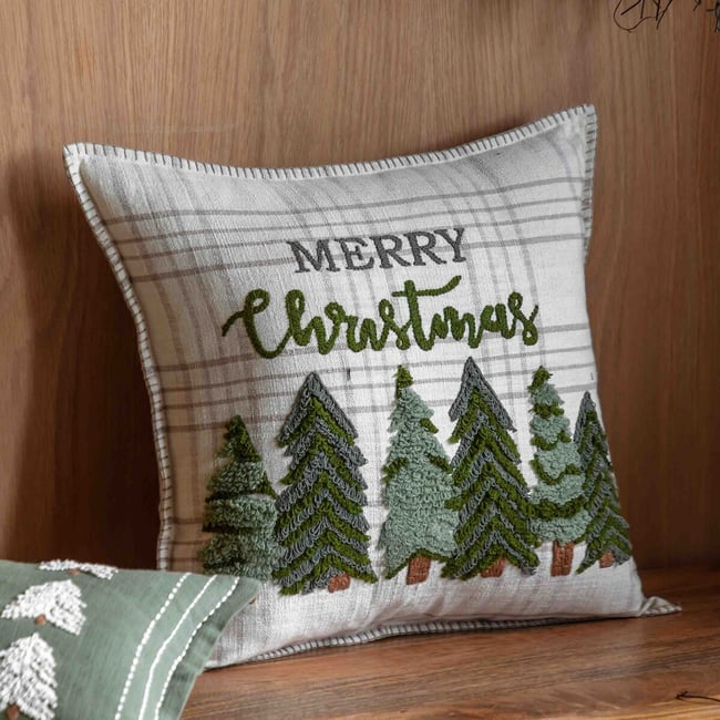 Woodland Merry Christmas Trees Cushion, natural, ÉDITÉ