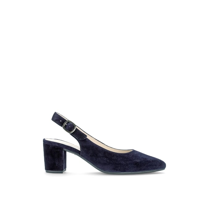 Escarpins en cuir velours à talon décroché block marine velours <span itemprop=