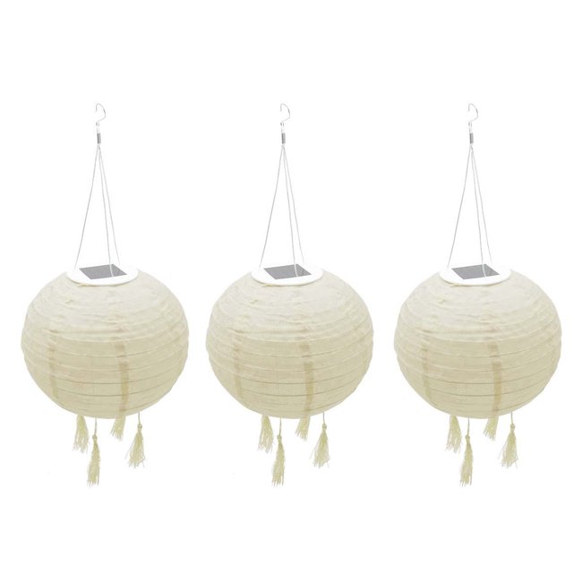 Lot de 3 lampions solaires HIMALAYA Couleur crème <span itemprop=