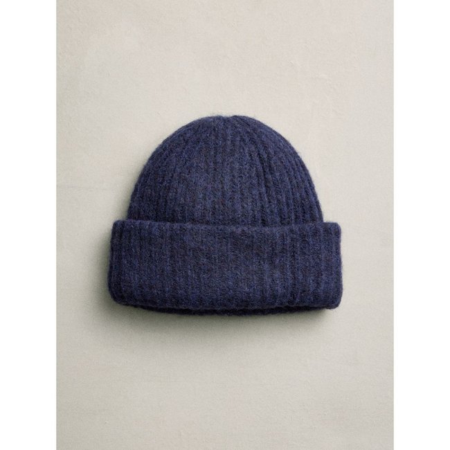 Bonnet côtelé avec laine d’alpage ras bleu marine <span itemprop=