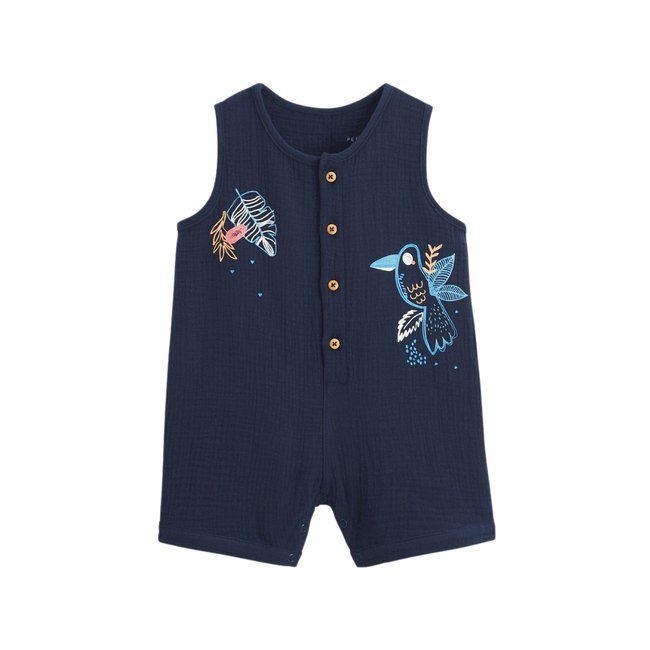 Combishort bébé en gaze de coton Mexico bleu <span itemprop=