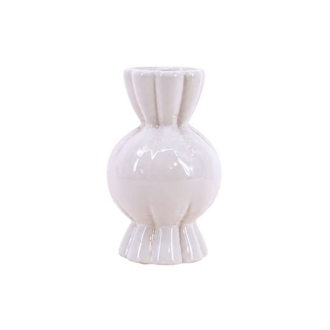 Vase en céramique effet gonflé forme bonbon, H19cm Couleur blanc <span itemprop=