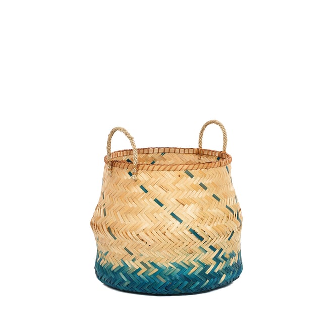 Panier bambou naturel et bleu Couleur v002237 <span itemprop=