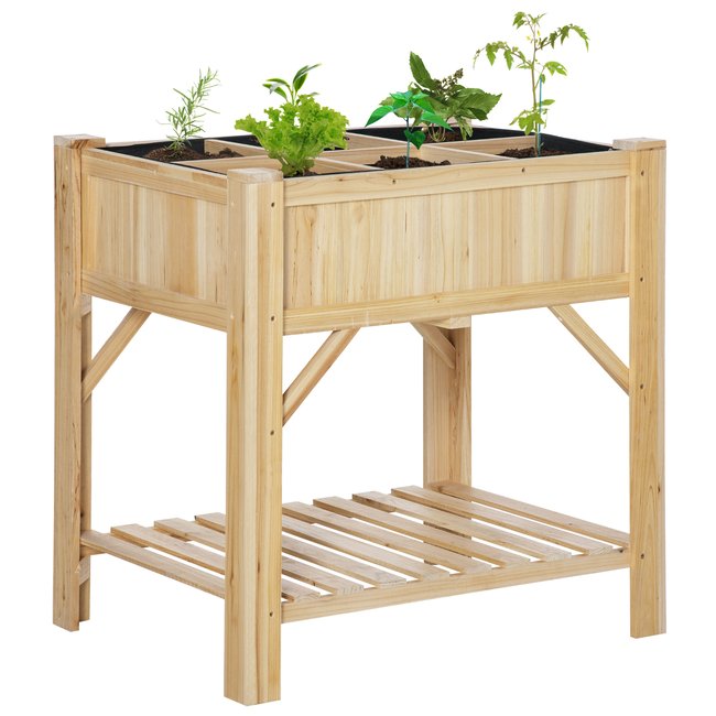 Jardinière sur pieds carré potager avec étagère sapin - OUTSUNNY