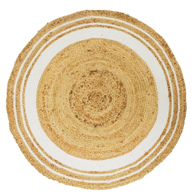 Tapis rond jute coton blanc D90 Couleur v002235 <span itemprop=