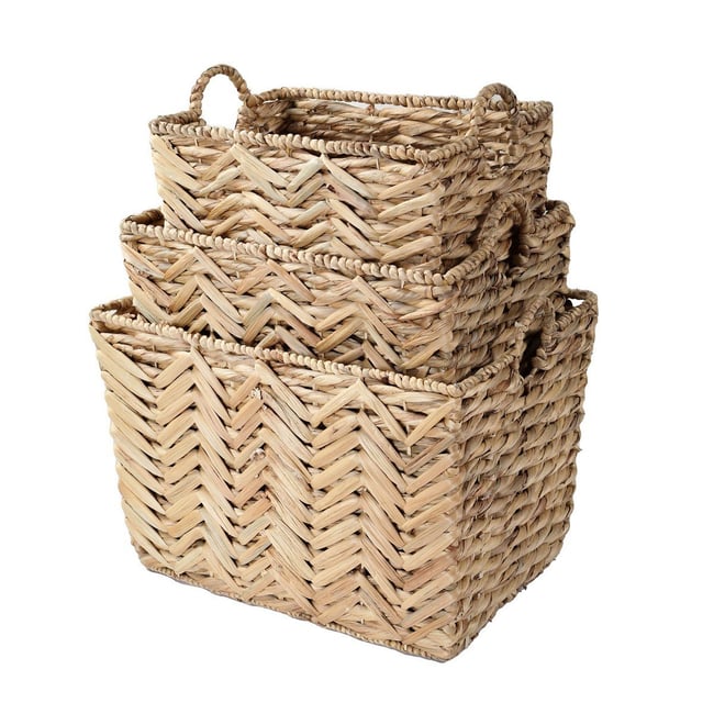 Lot de 3 paniers haut en jacinthe d'eau Couleur bois clair <span itemprop=