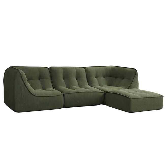 Canapé modulable 3 places en tissu côtelé avec pouf LIZY - OVIALA
