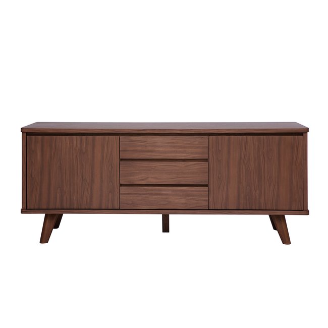 Buffet scandinave en bois foncé noyer 2 portes 3 tiroirs L180 cm FIFTIES - MILIBOO