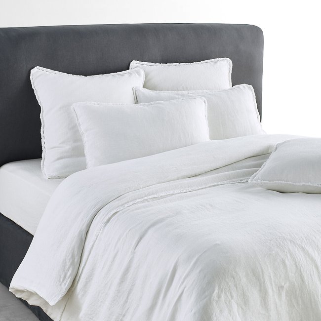 Franja Fringed Washed Linen Blend Duvet Cover, white, AM.PM