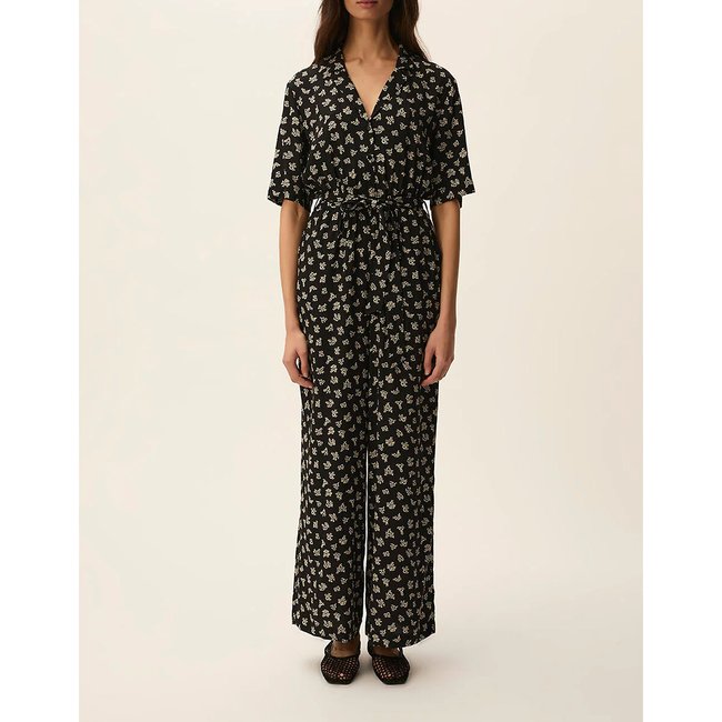 Combinaison pantalon fluide imprimé floral ROMILIA imprimé noir <span itemprop=