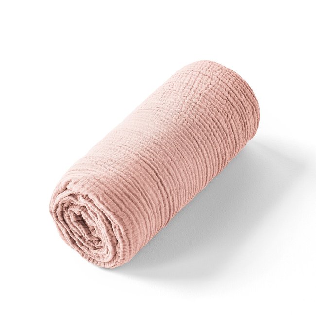 Spannbettlaken Cuddly, Musselin aus Bio-Baumwolle hellrosa <span itemprop=