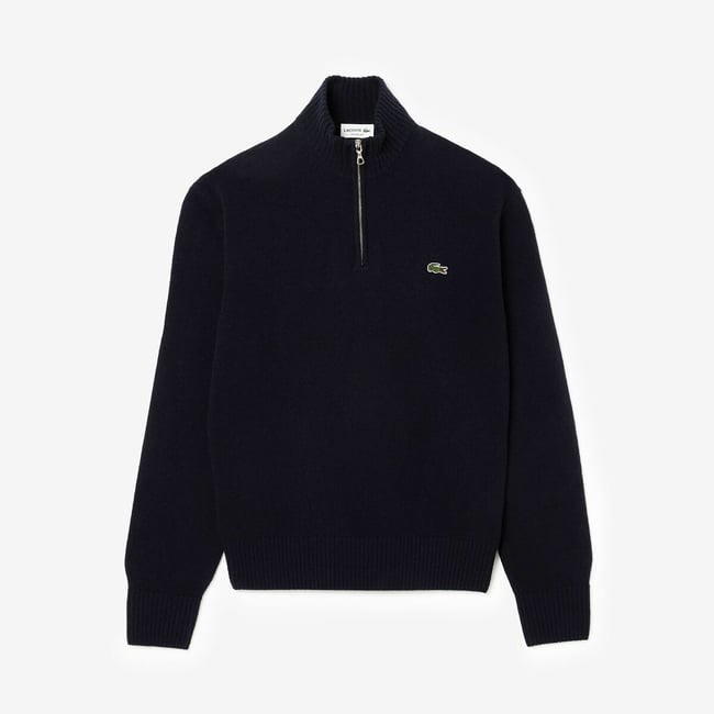 Plain Half Zip Jumper in Carded Wool, navy blue, LACOSTE