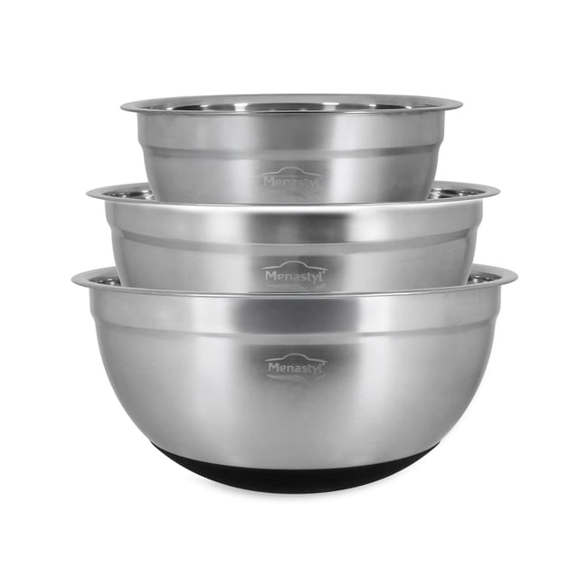 Lot de 3 bols anti-dérapant en acier inoxydable inox <span itemprop=