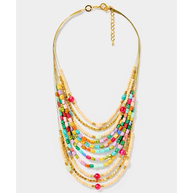 Collier à Rangs Perles Colorées or <span itemprop=