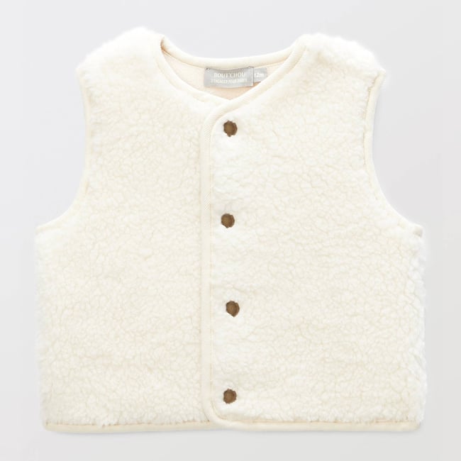 Gilet sans manches uni en moumoute naturel <span itemprop=
