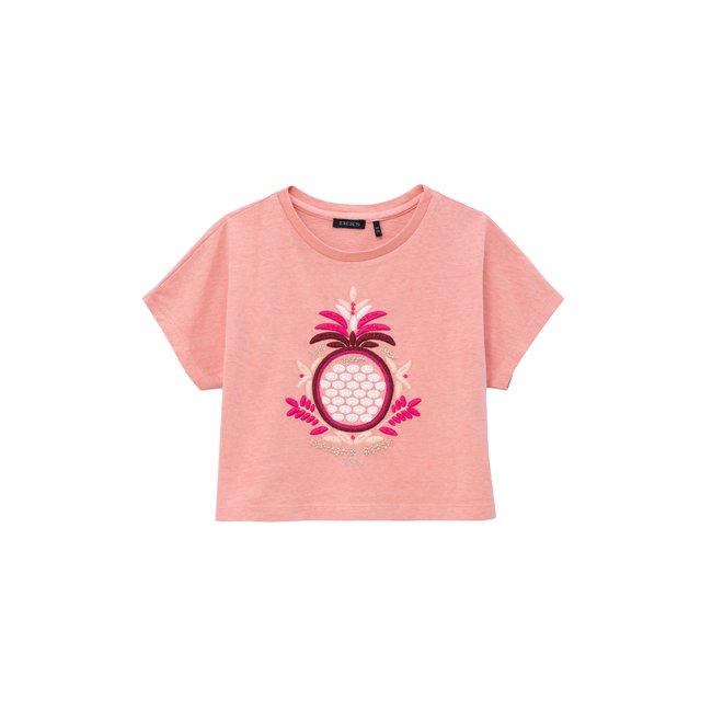 T-shirt maxi ananas brodé rose saumon <span itemprop=