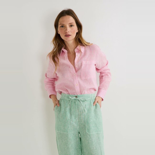 Chemise manches longues rayée en lin - MONOPRIX
