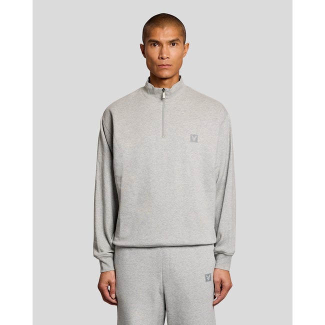 Sweat-shirt camionneur lounge zippé gris clair chiné <span itemprop=