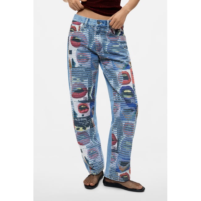 Pantalon en denim imprimé 100 % coton bleu clair <span itemprop=