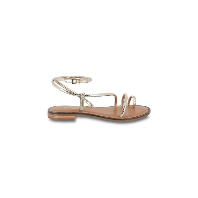 Sandalias planas de dedo de piel Hatrio dorado <span itemprop=