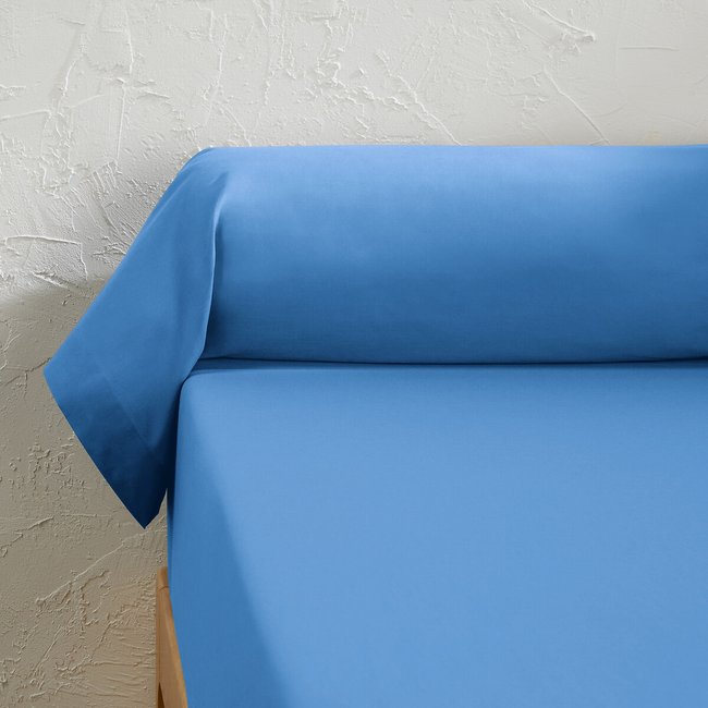 Taie de traversin unie en coton, Scenario  bleu de provence <span itemprop=