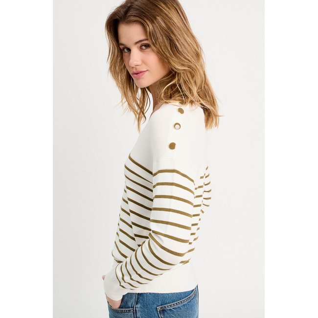 Pull manches longues col en V vert olive <span itemprop=