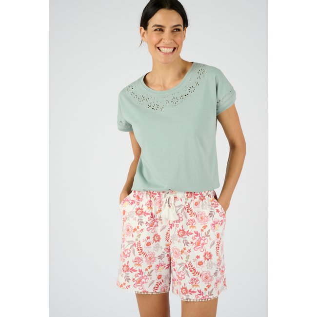 Pyjashort broderie anglaise blanc ecru indien <span itemprop=