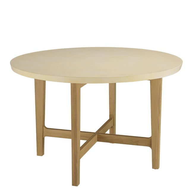 Table à manger ronde 120 cm plateau béton beige BRASILIA Couleur beige <span itemprop=