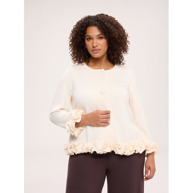 Sweat ouvert à volants blanc <span itemprop=