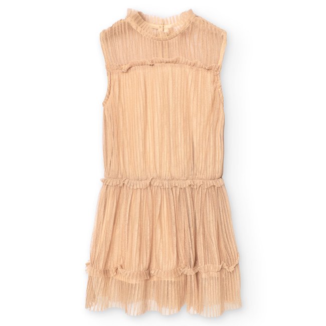 Robe plissée en tulle sans manches or <span itemprop=